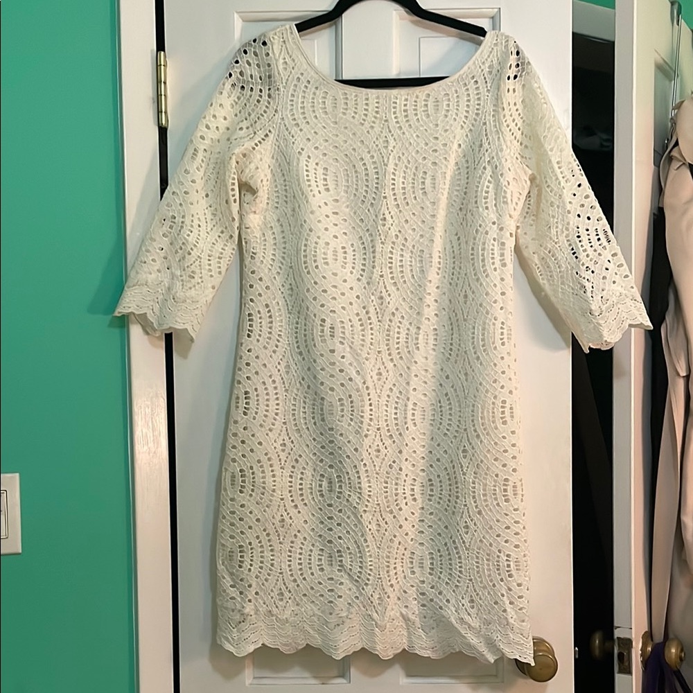 Jessica Simpson Cream Sheath Dress with Bateau Neckline